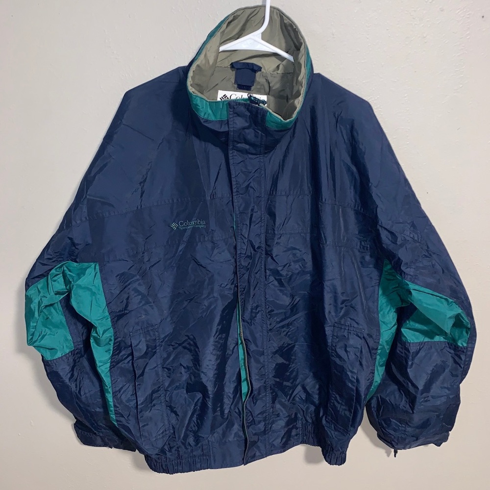 Columbia Blue/Green Hooded Jacket w/ Zipper